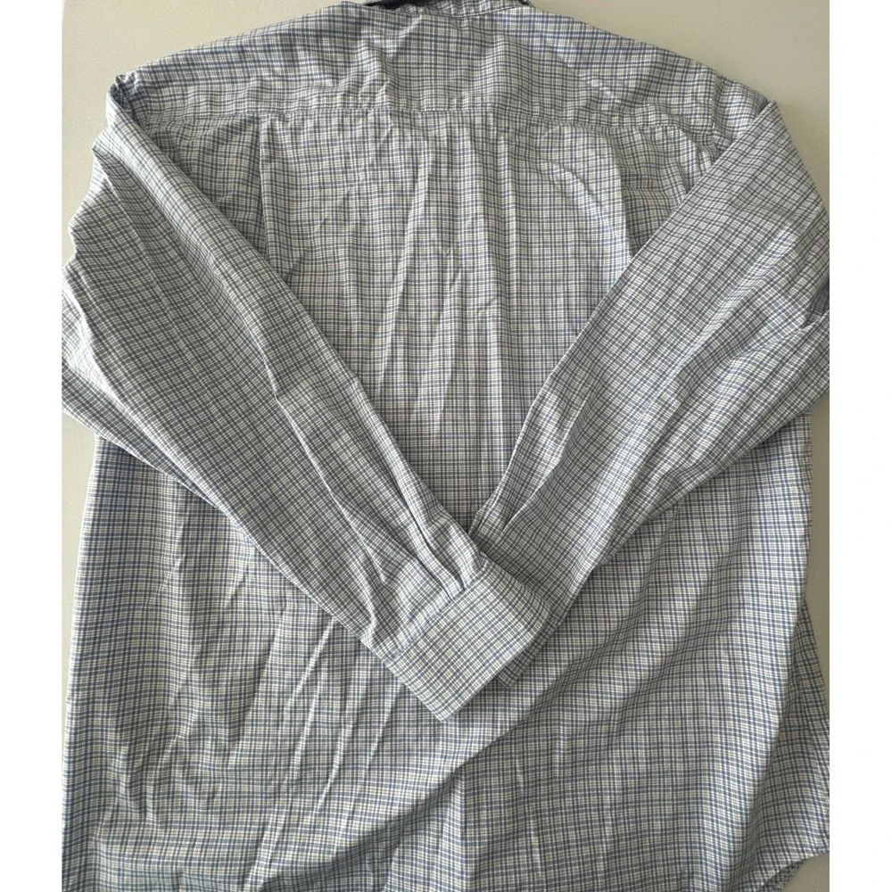 Jos. A. Bank Traveler Tailored Fit Blue Plaid Button Down Shirt 17.5 34/35